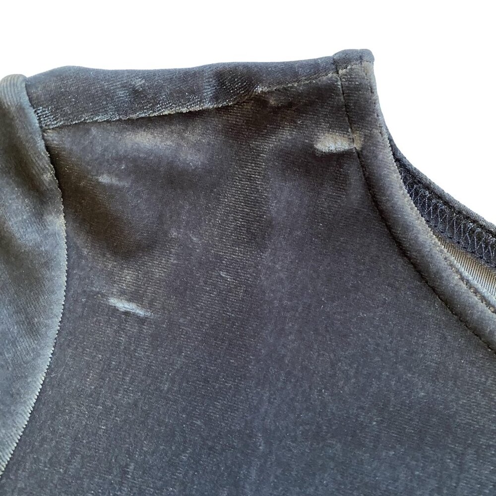 VINTAGE Silver Velvet Stretch 3/4 Sleeve Top Y2K Holiday Glam Petite L - Picture 9 of 11
